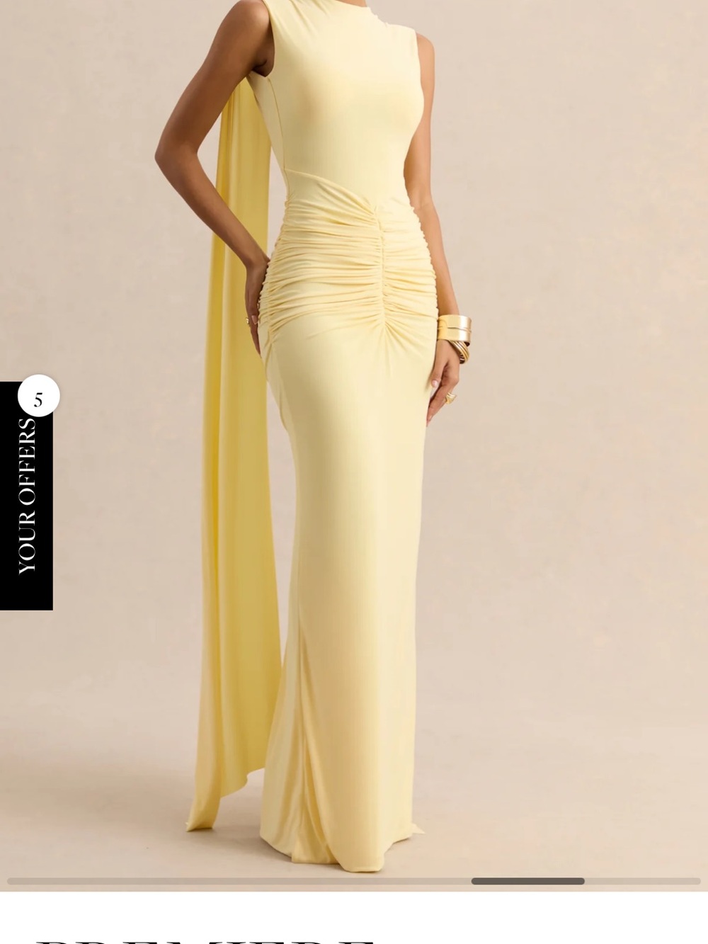 Backless Draped Evening Gown in Soft Yellow - Picture 5 of 6